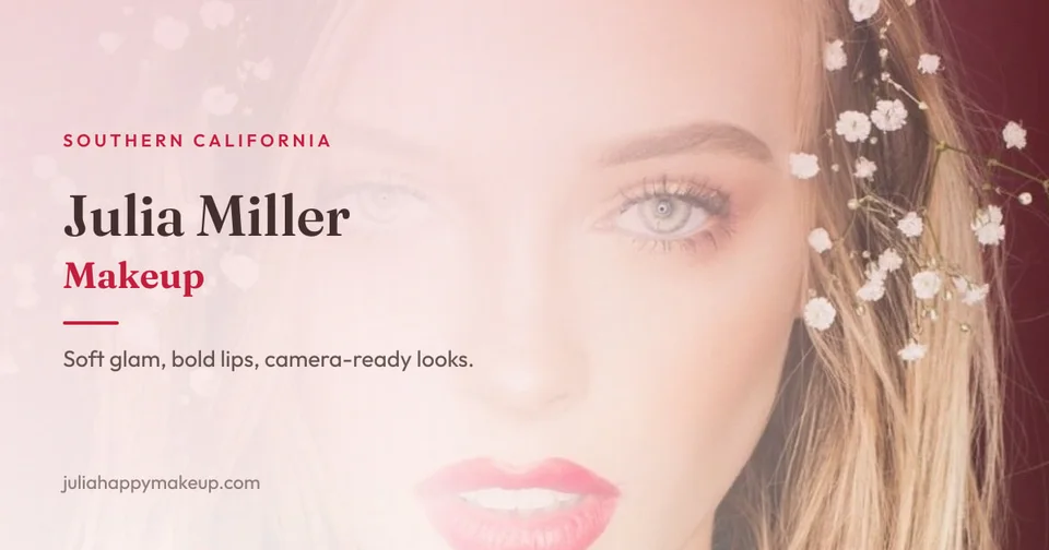 Julia Miller Makeup social preview: Soft glam, bold lips, camera-ready looks.