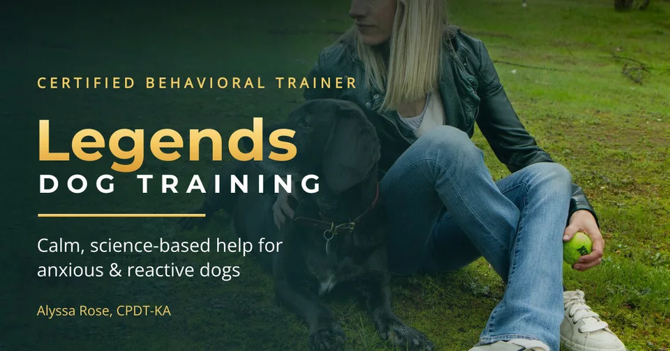 Legends Dog Training social preview: Calm, science-based help for anxious and reactive dogs.